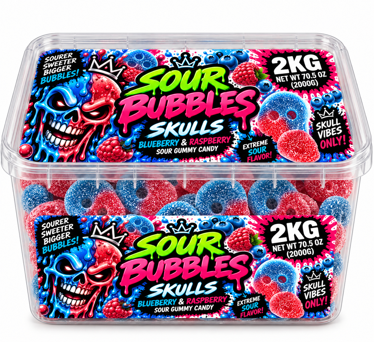Sour Bubbles – Blueberry & Raspberry Skulls